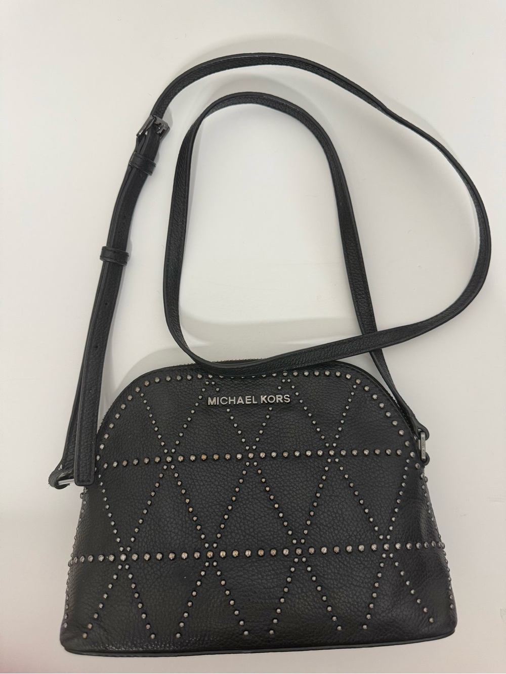 Michael Kors Adele Black Studded Pebbled Leather Dome Crossbody Bag